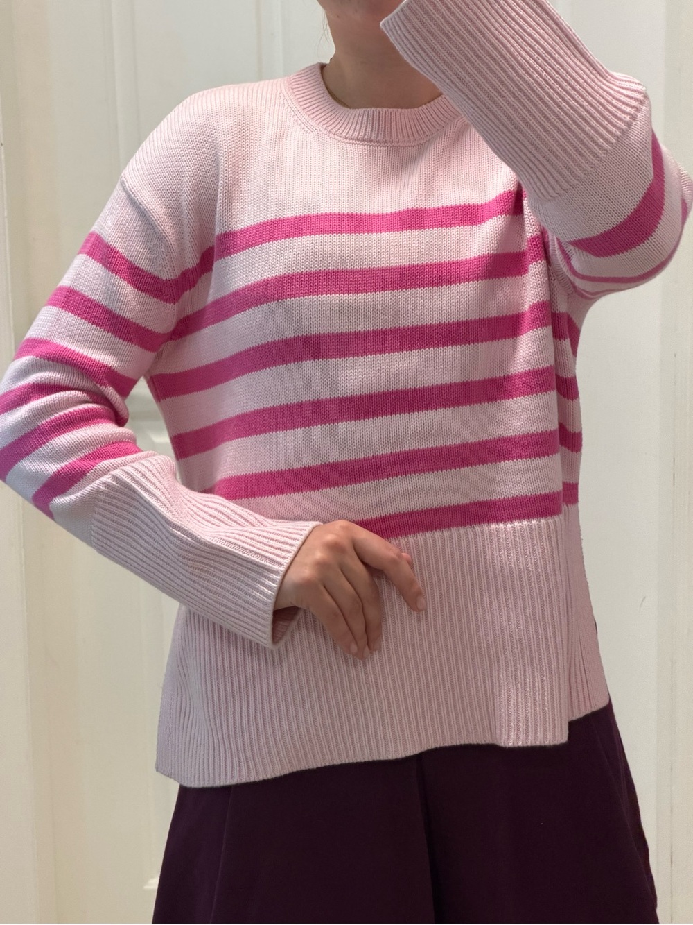 GAP Pink and Hot Pink Striped Crewneck Sweater